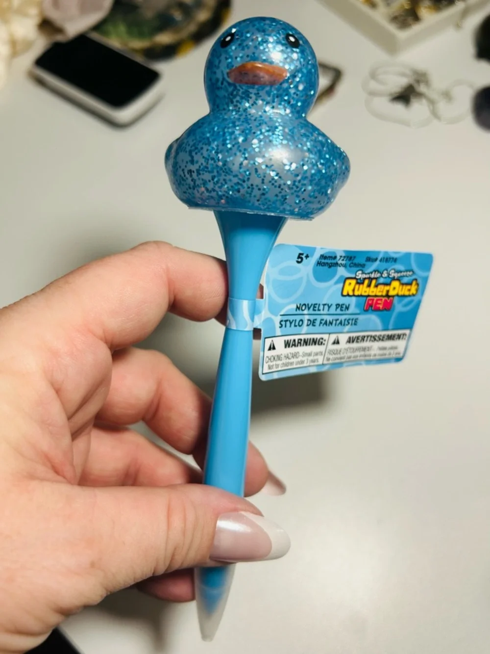 Sparkle Blue Rubber Duck Novelty Pen New with tags
